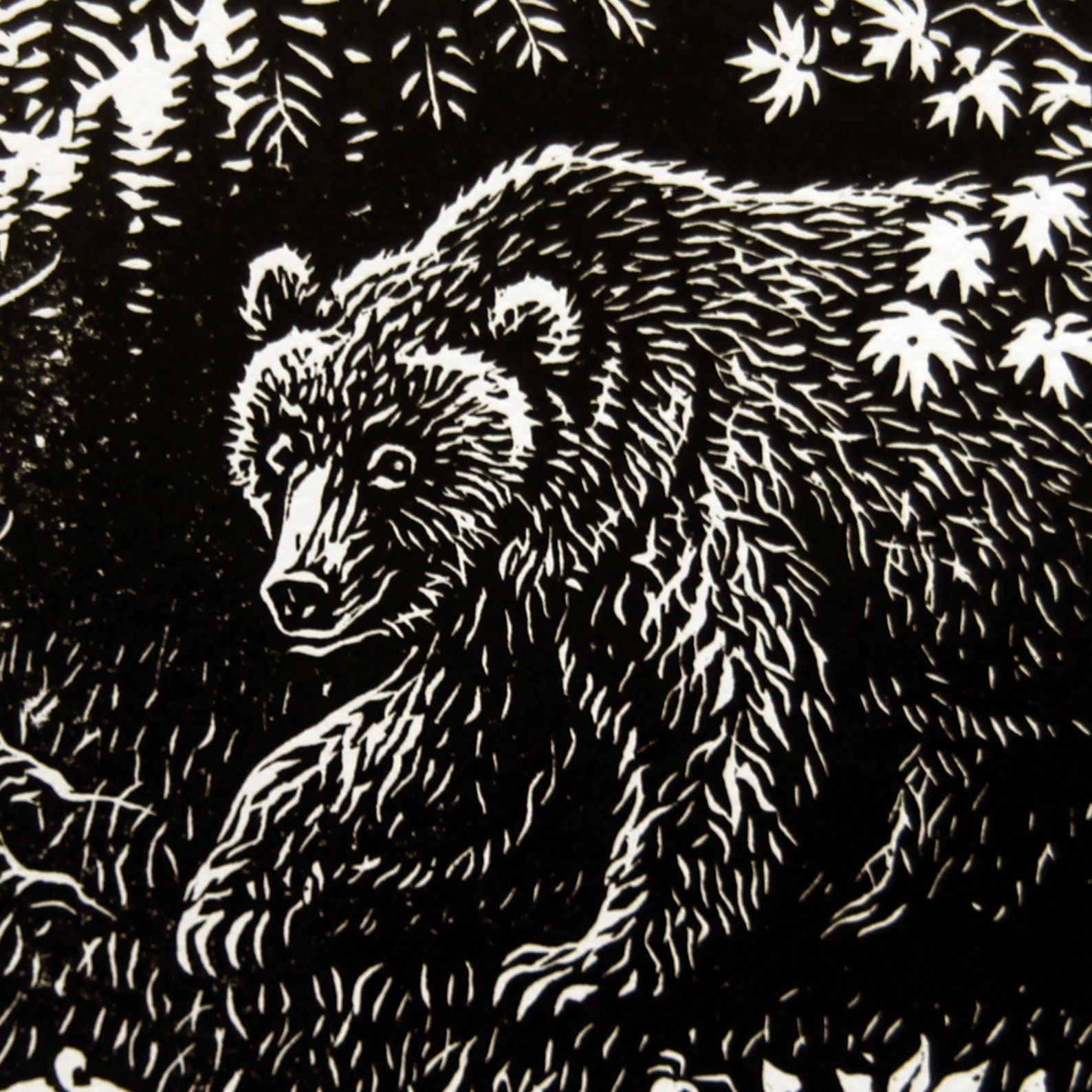 Bear Linocut Print Linoleum Block Print Wall Art. Etsy