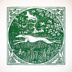 Greyhound, Whippet Linocut Print.
