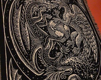 Dragon, Phoenix Woven Throw Blanket.