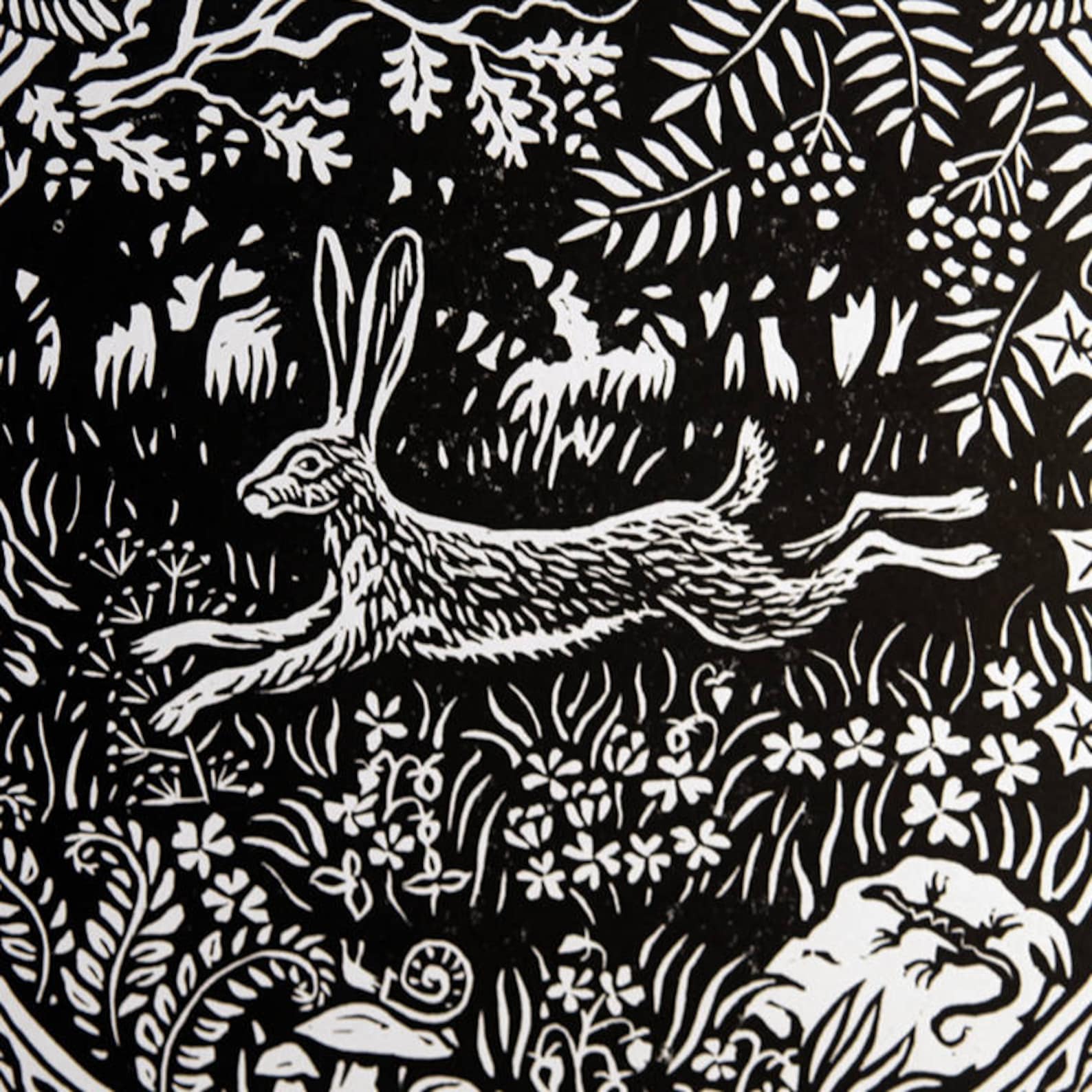 Linocut Rabbit Pattern Hare, Rabbit, Bunny Linocut Print. - Etsy