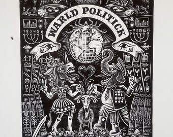 Warld Politick, Baphomet linocut print
