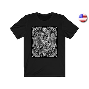 Ouroboros Alchemy Shirt, Dragon Phoenix Griffin, Gryphon, Occult, Sun, Moon Couple Art Tee Shirt.