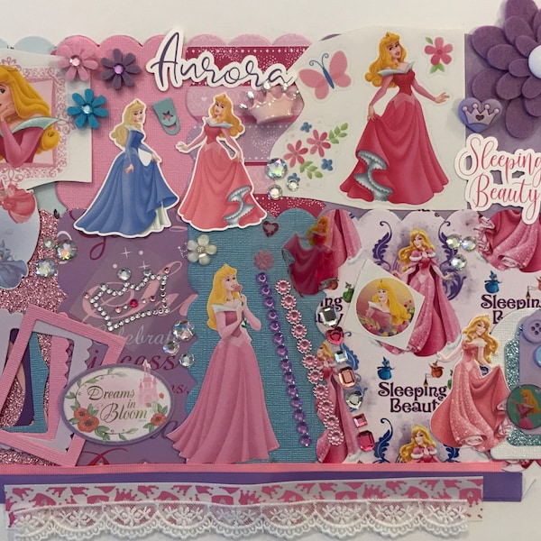 Disney Princess Aurora Sleeping Beauty Custom Chipboard Mini Book Album DIY Kit Scrapbooking