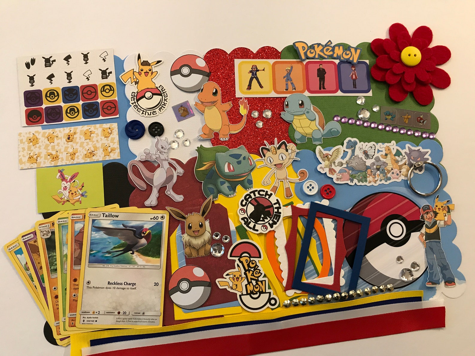 Pokemon Pikachu Scrapbooking Chipboard Scallop Mini Book Album Etsy