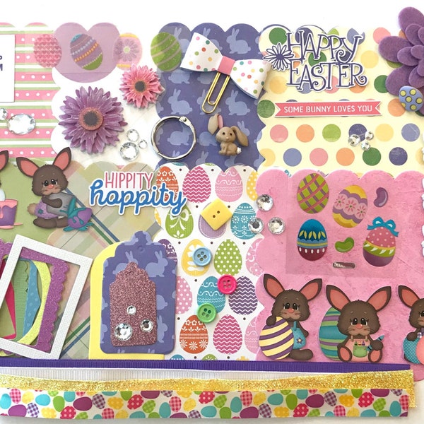 Hippity Hoppity Happy Easter Bunny Custom Chipboard Mini Book Album DIY Kit Scrapbooking