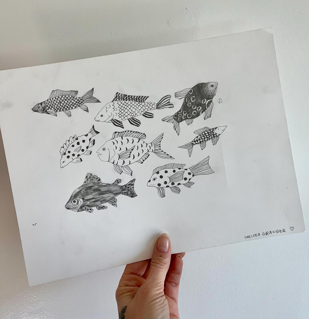 Original Fish Pencil Drawing 9x12 - Etsy