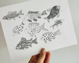 Original Fish Pencil Drawing