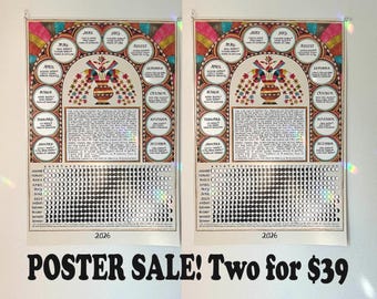 2026 Moon Calendar Art Print, Folk Illustrated Wall Decor (13x19)