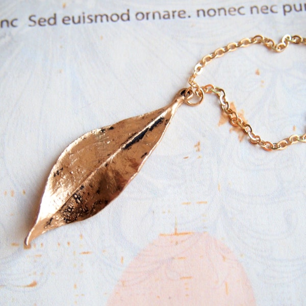 Gold Leaf Necklace, Antiqued Matte Gold Leaf, Layering Necklace, Fall Leaf Pendant, Woodland Wedding Jewelry, Bridesmaid Gift