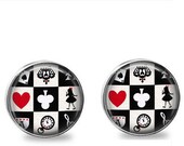 SET OF 2 Red White Black Checkered Alice in Wonderland Nickel Silver GLASS Cabinet Drawer bifold Bi fold Closet Door Knob Pull Handles
