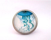 SET OF 2 Coastal Beach Jellyfish Jelly Fish Silver Nickel GLASS Cabinet Drawer Bifold Closet Door Knob Pull Handles Sparkling Blue Nautical