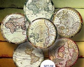 WOW Set 6 Vintage Gold GLASS MAPS Travel Cabinet Drawer Bifold Bi Fold Closet Door Knob Pull Handles