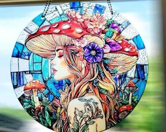 Stunning Round Mushroom Boho Girl Toadstool Suncatcher Sun Catcher Handmade Mushrooms