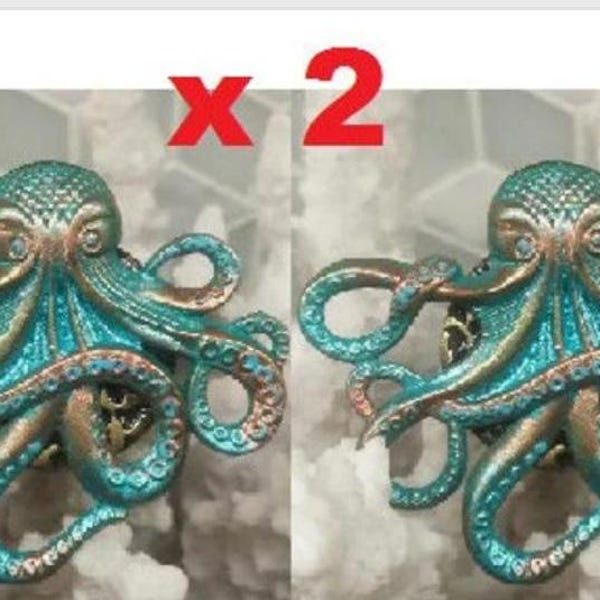 2 Golden Bronze Copper Patina Steampunk OCTOPUS Nautical Cabinet Drawer Bifold Closet Door Bi Fold Knob Pulls knobs