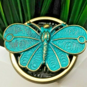 Rare Solid Heavy Vintage Golden Bronze Patina Butterfly Butterflies Cabinet Drawer Knob Pulls / Bifold closet door knobs