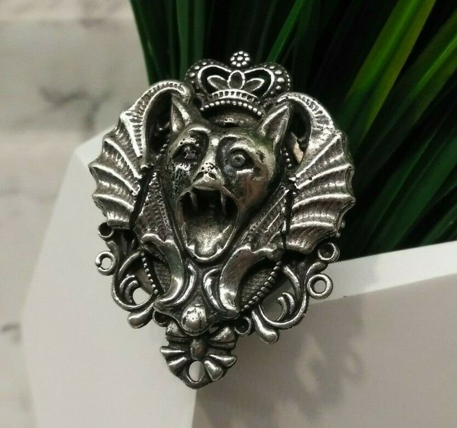 Rare Solid Heavy Vintage Silver Pewter Gargoyle Cameo Style Etsy