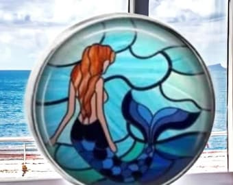 Coastal Beach Tropical Aqua Blue Mermaid Silver Nickel GLASS Cabinet Drawer Bifold Closet Door Knob Pull Handles Shabby So chic
