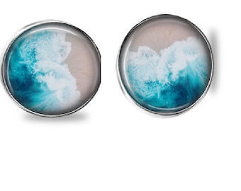 SET Of 2 Sand & Sea Beach Coastal Nautical  Nickel Silver GLASS Cabinet Drawer Bifold  closet door Knob Pulls Also in Vintage Gold or Brass