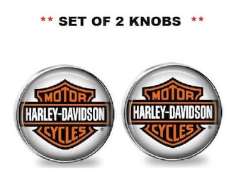 SET OF 2 Orange & Black Biker Motorcycle GLASS Cabinet Drawer Bifold Bi Fold Closet door Knobs Pull Satin Nickel