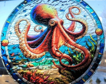 Stunning Coastal Nautical Ocean Octopus Suncatcher Sun Catcher Window decor Handmade
