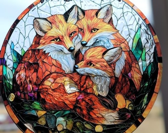Stunning Fox Family Foxes Suncatcher Sun Catcher Handmade