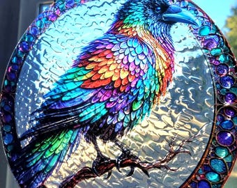 Stunning Raven Crow Suncatcher sun Catcher Gothic Halloween Window Decor Handmade