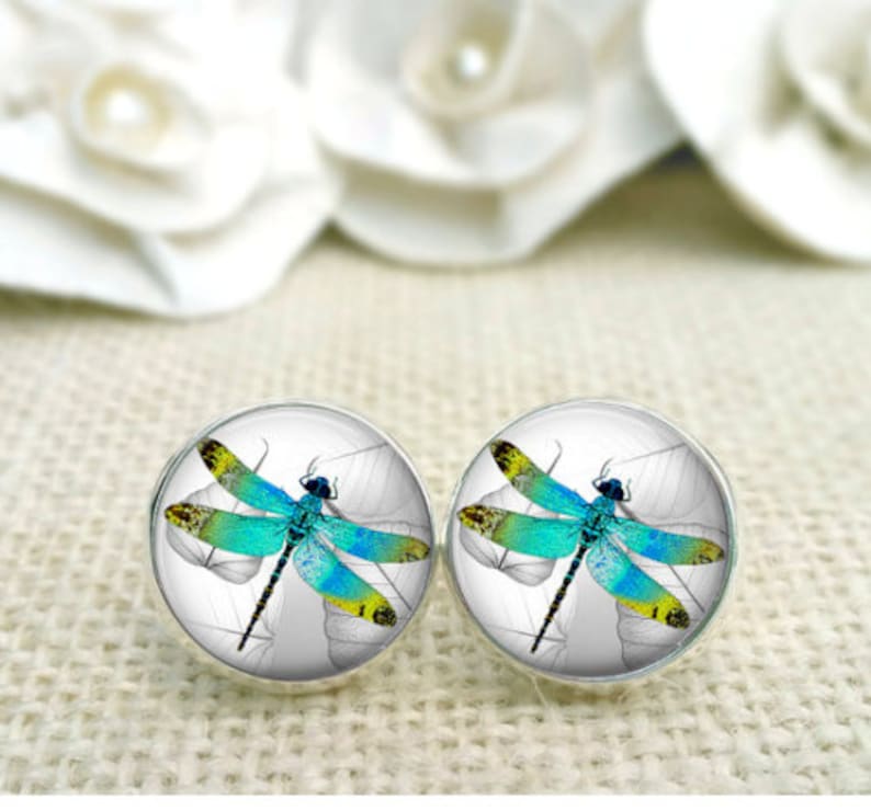 Earrings glass motif Ancient Dragonfly Green