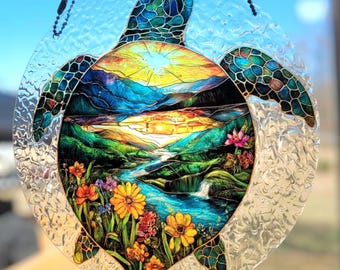 Stunning Coastal Nautical Ocean Sea Turtle Suncatcher Turtles Sun Catcher Window decor Handmade