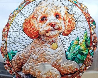 Stunning Round Golden Doodle Dog  Puppy Poodle Suncatcher Sun Catcher Handmade