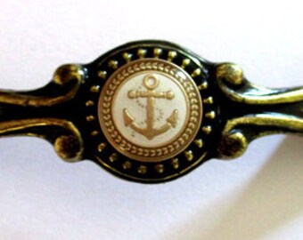 SET OF 2 Vintage Golden Bronze, Gold & White Anchor Nautical Coastal Beach Cabinet Drawer Handles Pulls