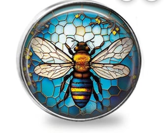 6 Gorgeous Bumble Bee Honeycomb Domed GLASS Nickel Silver Cabinet Drawer bifold closet door Knob Pulls