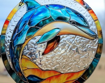 Stunning Coastal Nautical Ocean dolphin Suncatcher dolphins Sun Catcher Window decor Handmade