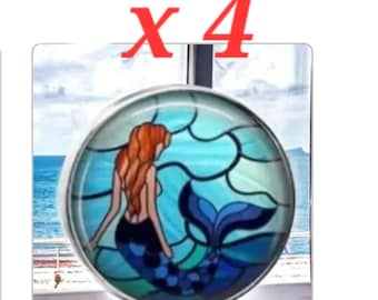 4 Coastal Beach Tropical Aqua Blue Mermaid Silver Nickel GLASS Cabinet Drawer Bifold Closet Door Knob Pull Handles Shabby So chic
