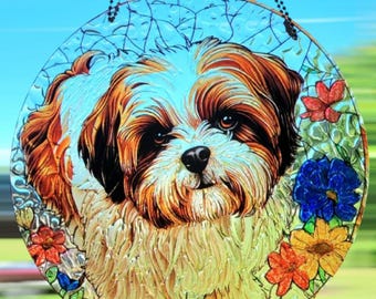 Adorable Floral Shihtzu Dog Suncatcher Sun Catcher Handmade
