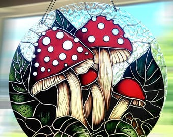 Stunning Round Mushroom Toadstool Suncatcher Sun Catcher Handmade Mushrooms