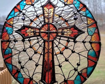 Stunning Round Western Cross Southwestern Suncatcher Sun Catcher Handmade
