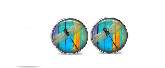 Earrings glass motif Ancient Dragonfly Green