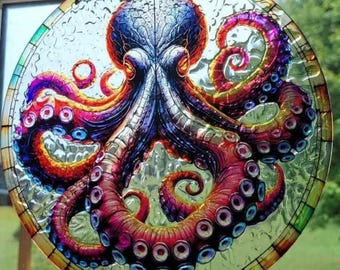 Stunning Coastal Nautical Ocean Octopus Suncatcher Sun Catcher Window decor Handmade