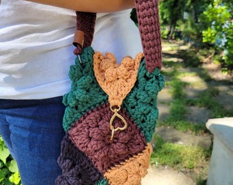 Crochet autumn floral bag