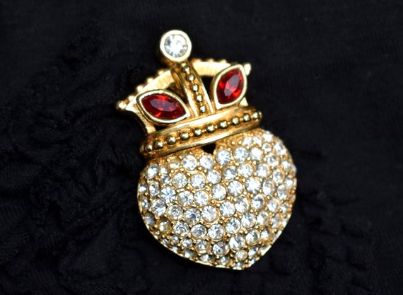 Swarovski Heart and Crown Brooch - image 1