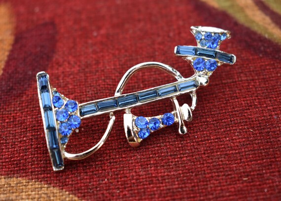 1910 Candlestick Pin on a 1980s Brooch with Blue … - image 2