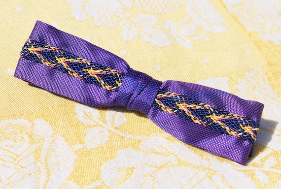 Jazzy Purple Bow Tie, 1950s Clip On - image 1