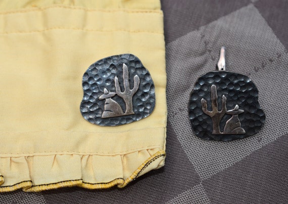 Silver Cufflinks, 1940s Mexico, Cultural Stereoty… - image 1