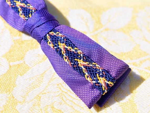 Jazzy Purple Bow Tie, 1950s Clip On - image 6