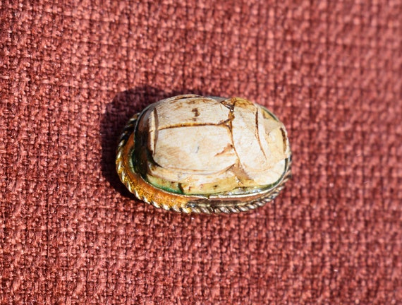 Ancient Egyptian Scarab Pin with Hieroglyphics