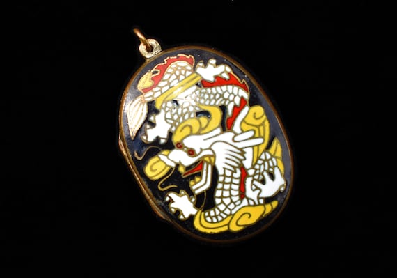 Chinese Cloisonné Locket with Dragon - image 1