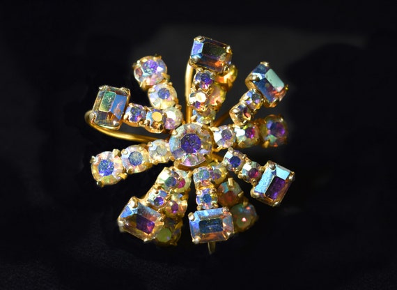 1950s Aurora Borealis Brooch, Mad Sparkle, Color … - image 1