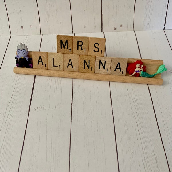 Disney Teacher Name Plate, The Little Mermaid, Personalized Scrabble Name Plate, Ursala Name Plate, Teacher Appreciation, Teacher Gift,