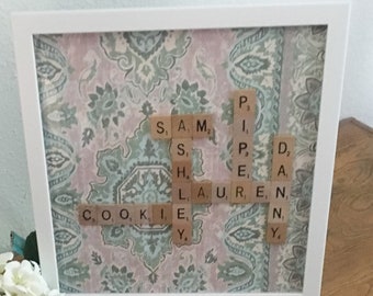 Family frame, scrabble wall art, personalized frame, scrabble frame, scrabble tiles