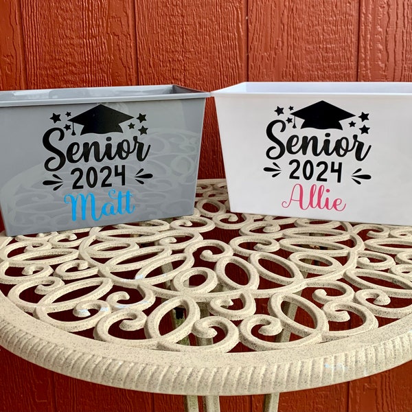 Personalized Graduation Gift Bucket, Personalized Senior Basket, High School Graduate, College Graduate, Class of 2024, Bucket with handles